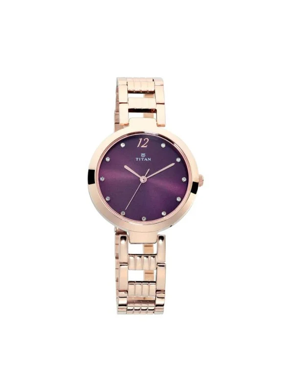 TITAN Titan Sparkle Quartz Analog Burgundy Dial Rose Gold Stainless Steel Strap Watch for Women - NT2480WM02